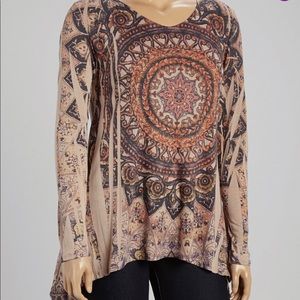 Taupe & Orange Medallion Top
